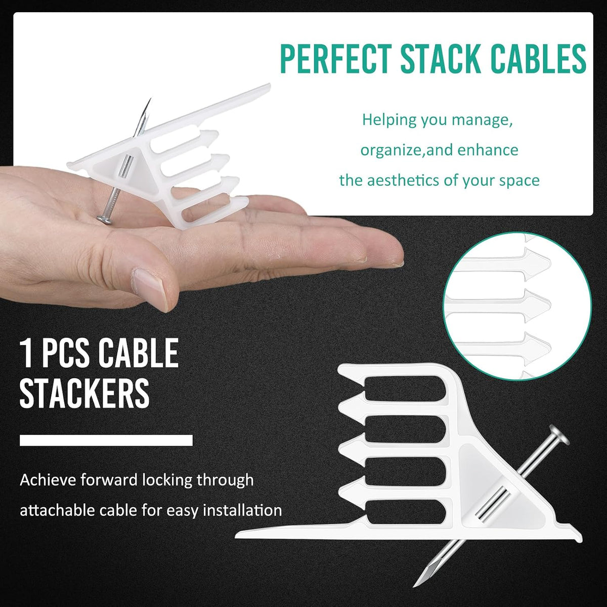 1 Pcs Cable Stacker Wire Staples, Plastic Clips with Nail, White