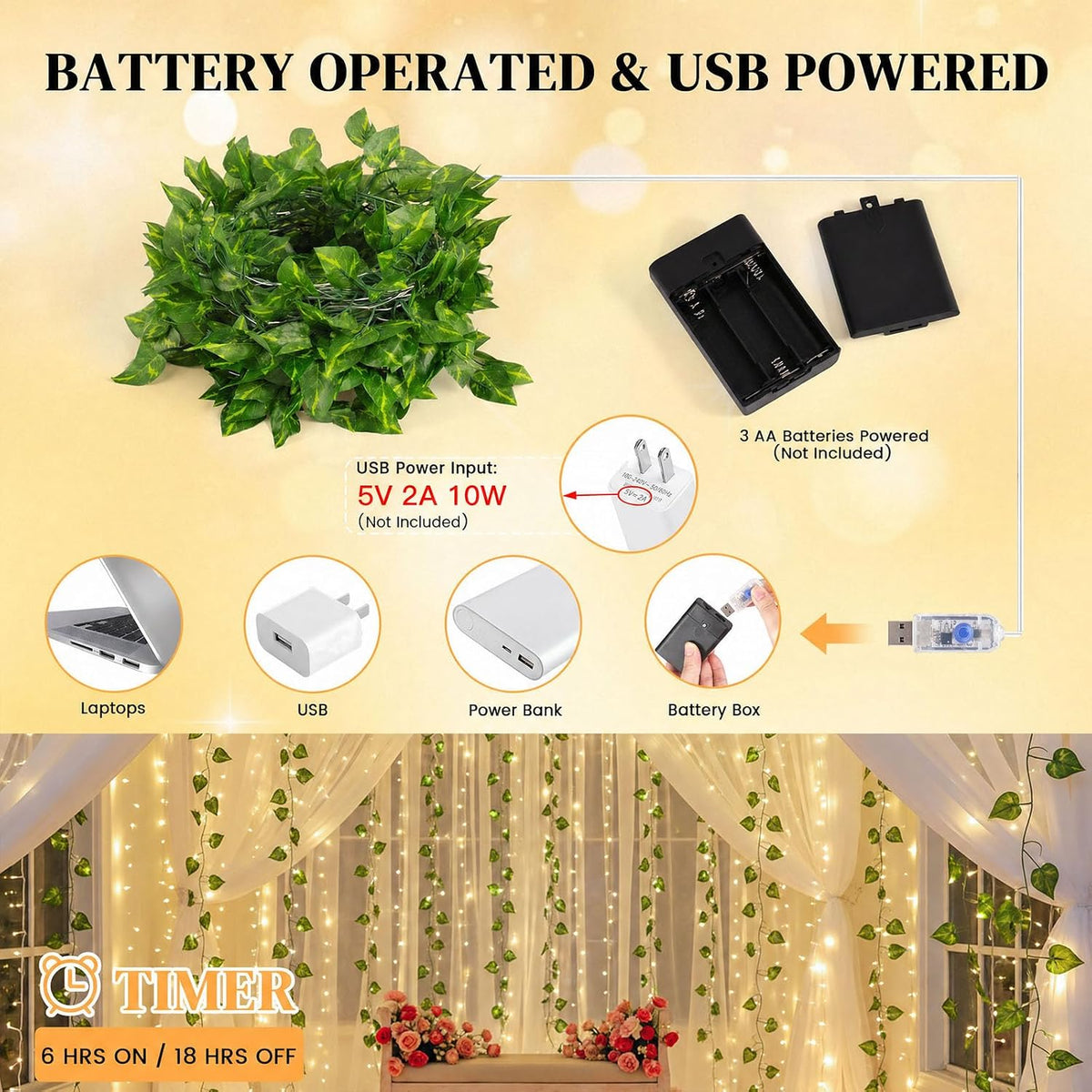DomeStar Vines with Light for Bedroom, 300 LED Fairy Lights with Vines