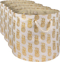 DII Polyester Storage Bin, Gold Metallic Collection Collapsible with Handles, Large Round, Pineapple (Pack of 4)