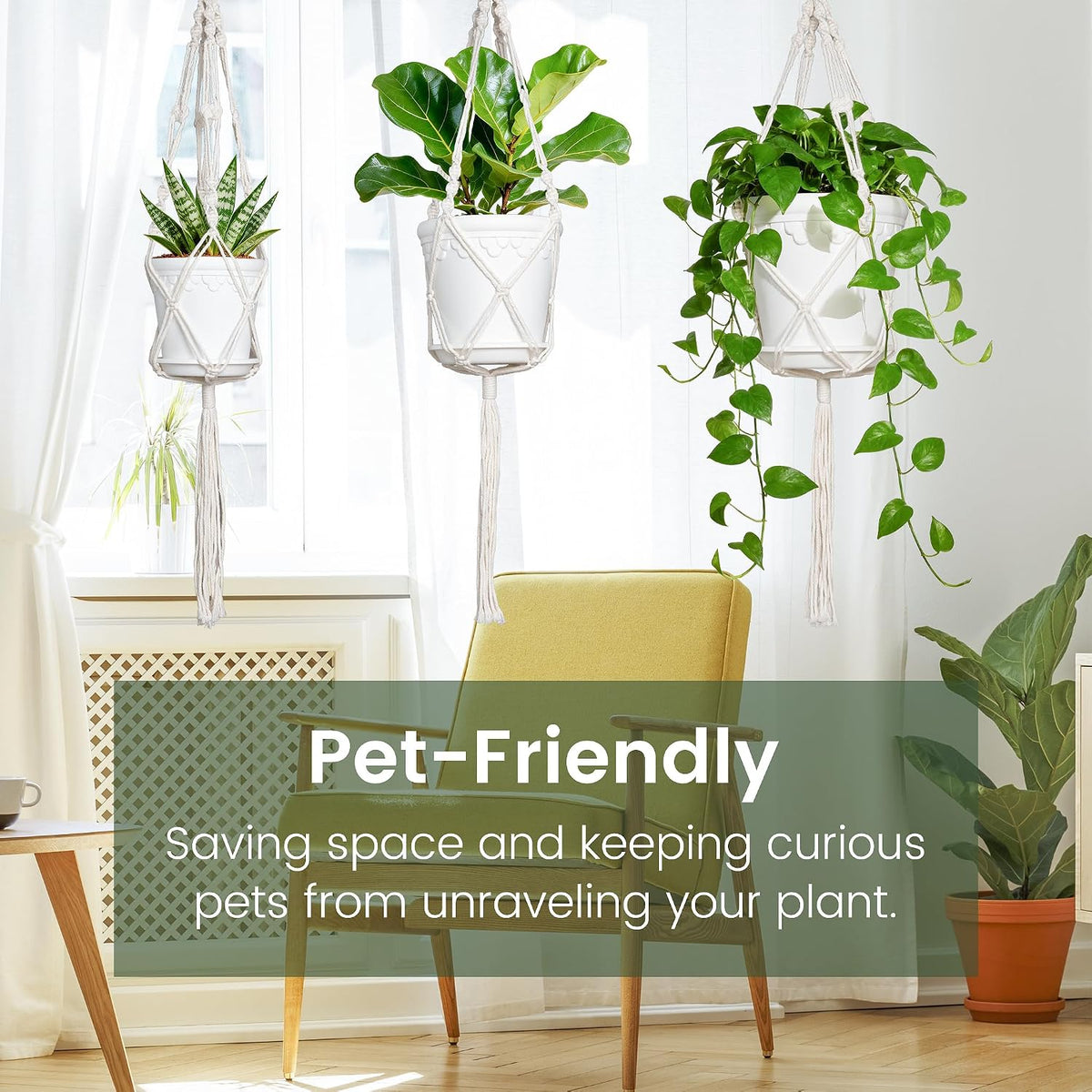 Hanging Planters with Macrame Plant Hangers, 3-Set, 3 Different Sizes
