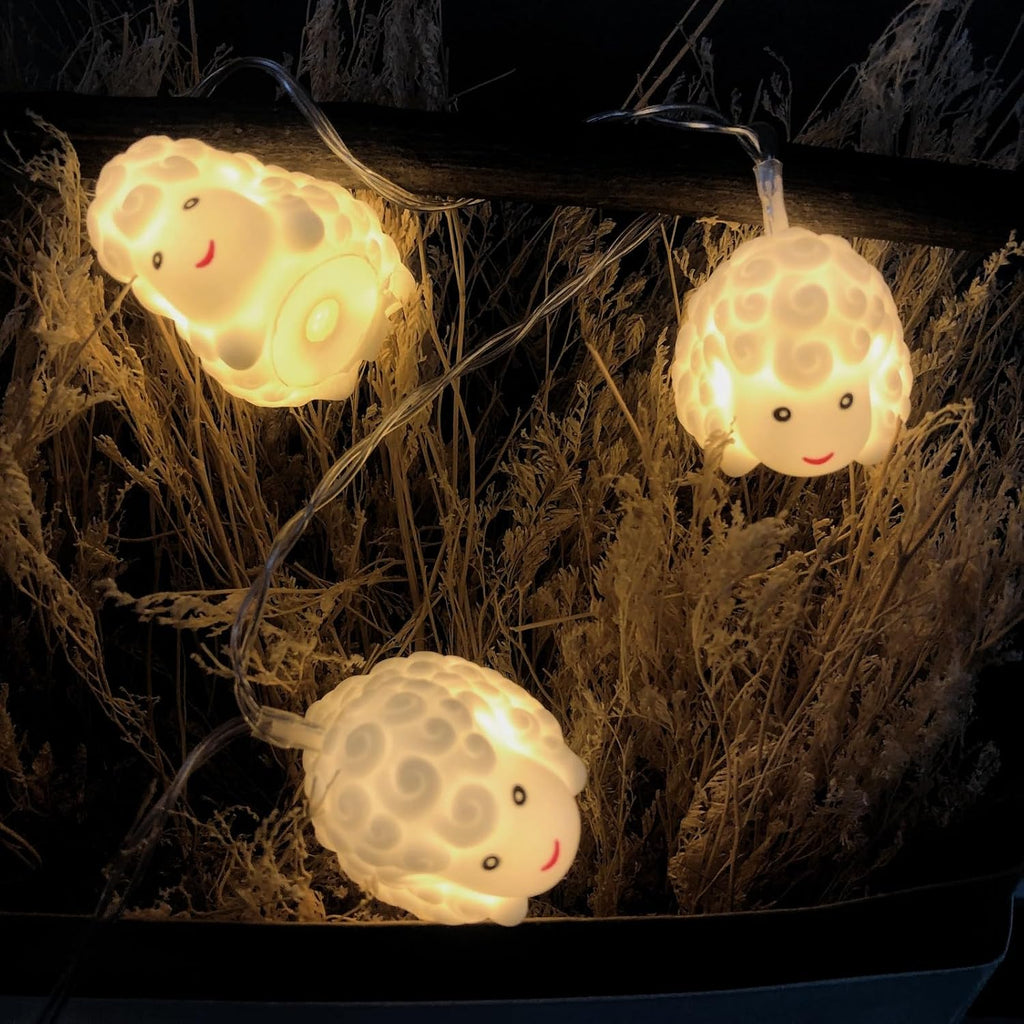 Cute Painted Sheep Night Light LED Sheep Ornaments String Lights White Sheep Fairy Light Battery Powered Indoor Outdoor Party Decor Night Light (20LED, White Sheep)