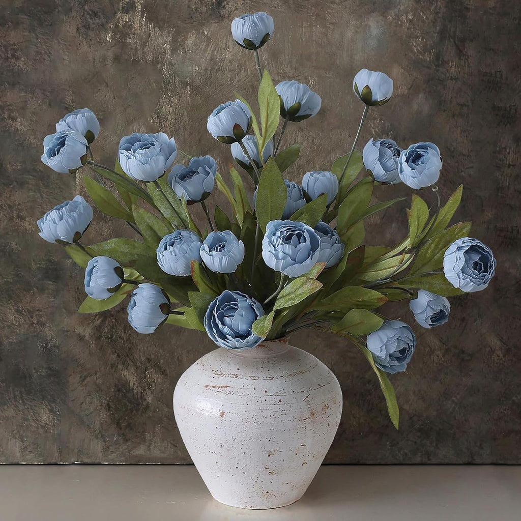 6 Pcs 27" Faux Silk Peony Artificial Flowers Stems for Vase (Dusty Blue)