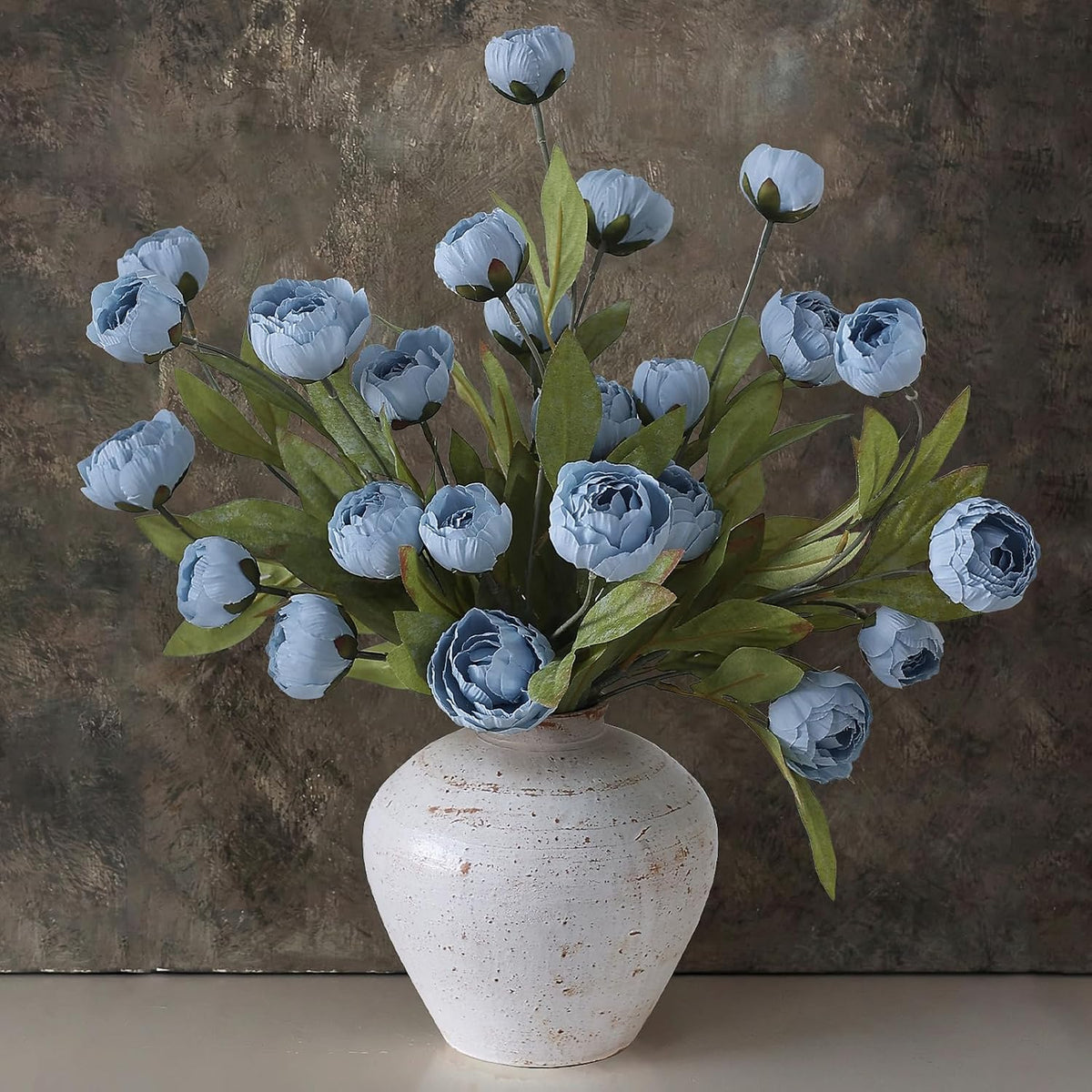 6 Pcs 27" Faux Silk Peony Artificial Flowers Stems for Vase (Dusty Blue)