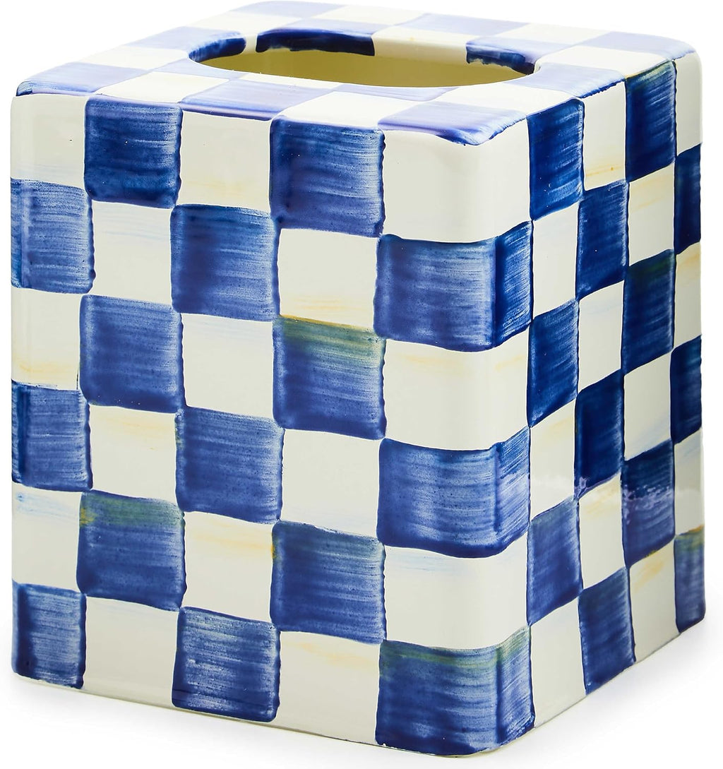 MACKENZIE-CHILDS Tissue-Box Cover, Blue-and-White Royal Check, Square
