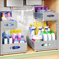Under Sink Organizer, 2-Pack Pull Out Cabinet Organizer 2 Tier Metal Slide Out Storage Shelf Rack, L-Shaped Adjustable Height,Mesh Sliding Drawer for Kitchen, Bathroom, Laundry, Pantry, Grey, XL