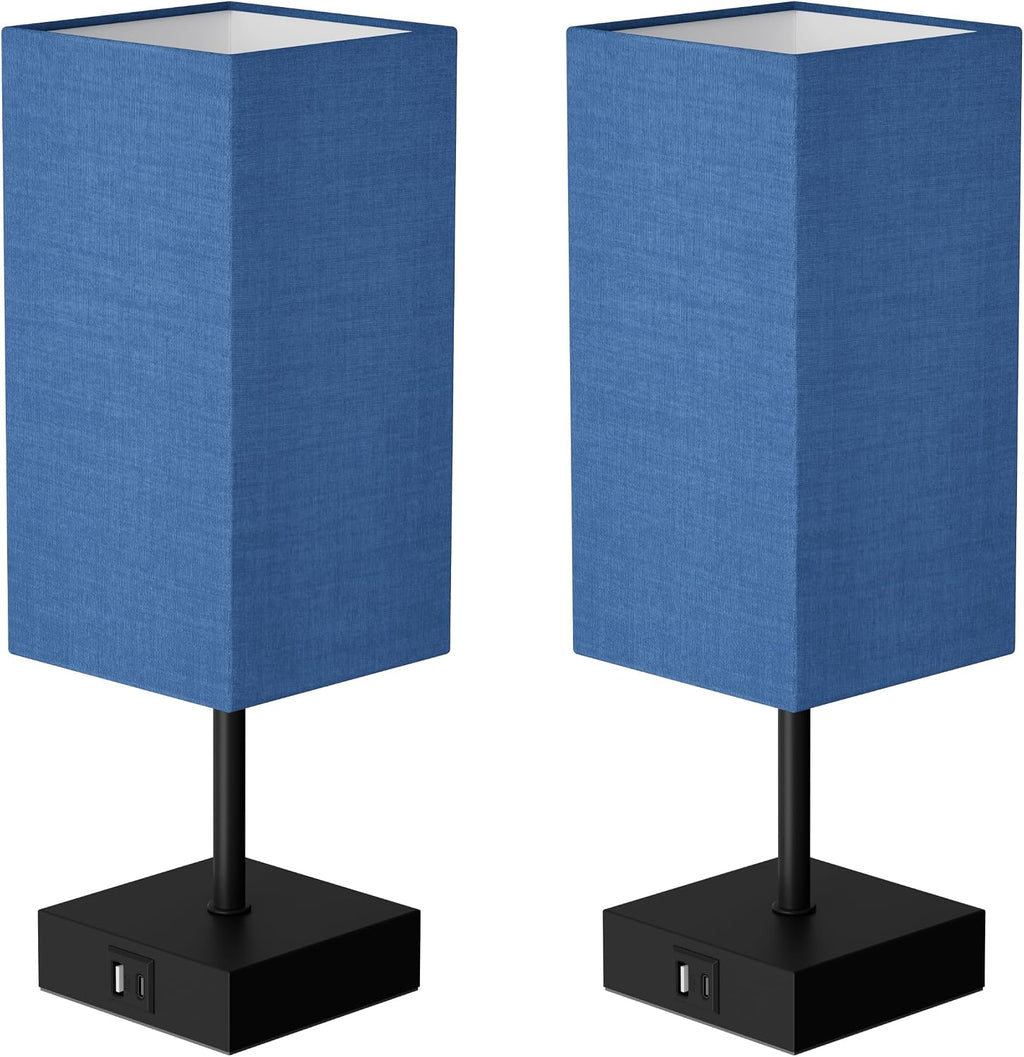 Touch Bedside Table Lamp for Bedroom, 14-Inch, Navy Blue Set of 2
