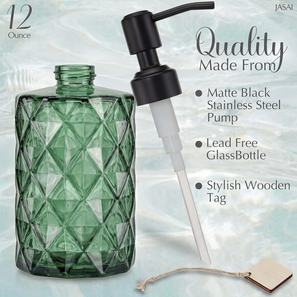 JASAI Forest Green Glass Soap Dispenser with Black Rustproof Pump