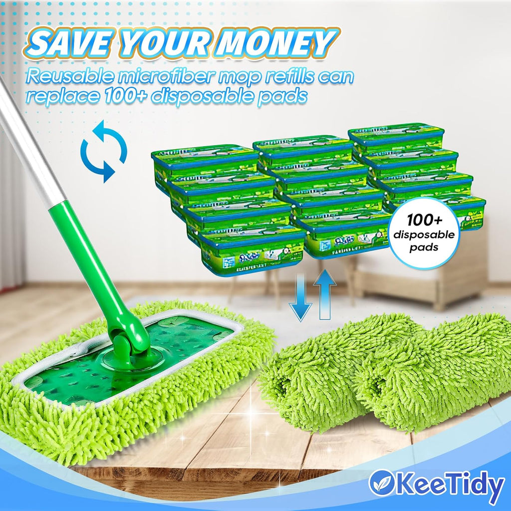 Reusable Microfiber Mop Pad Compatible with Swiffer Mop & Go Deluxe 2-in-1