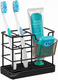 HBlife Toothbrush Holders for Bathrooms Black, Small Stainless Steel Bathroom Toothbrush Holder with Tray, Bathroom Accessories and Apartment Essentials