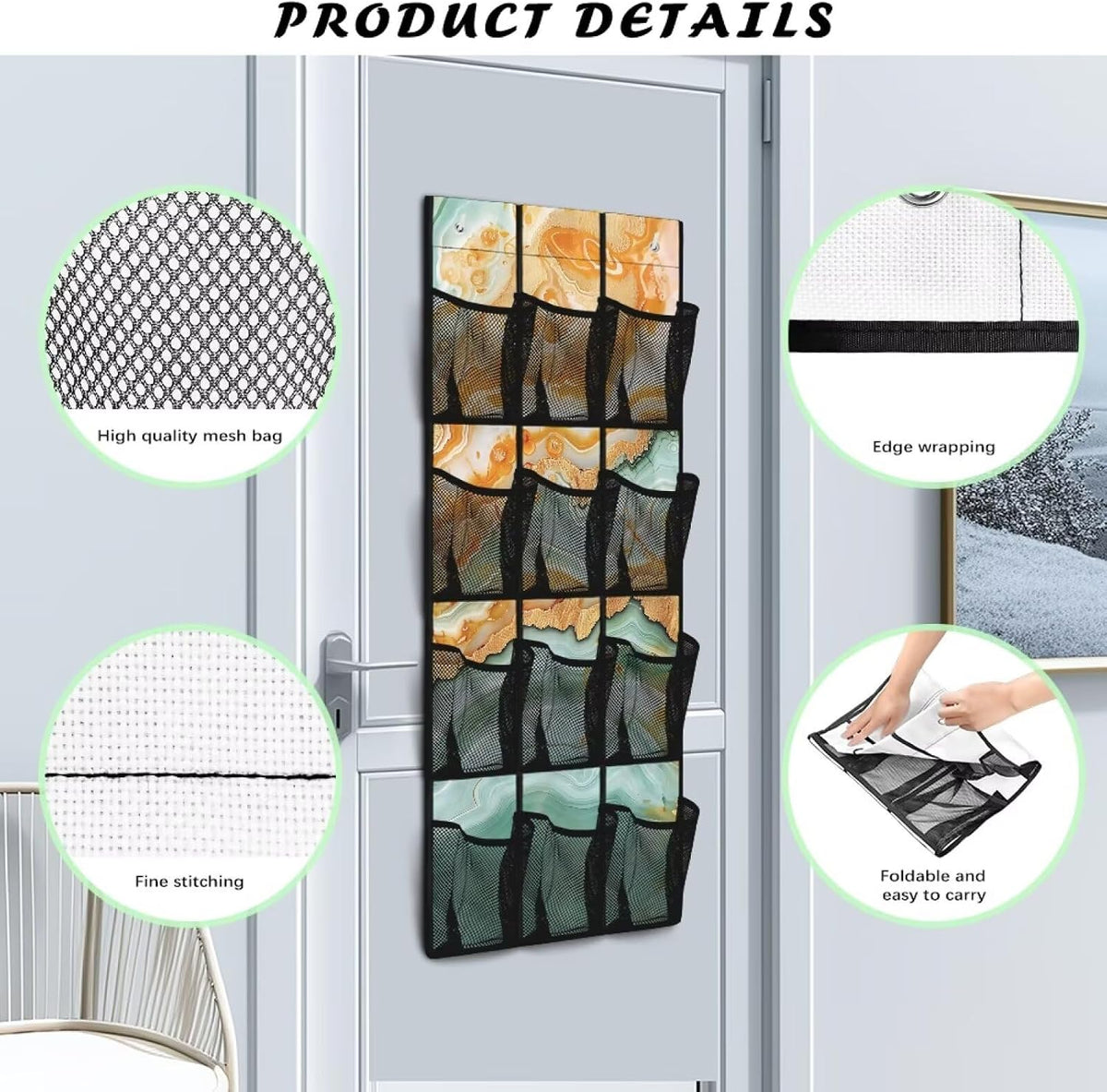 Marble Yellow Design Hanging Storage Bags,Shoe Organizer Door Hanger,Space Saver Hanging Shoe Storage Hanging Bag
