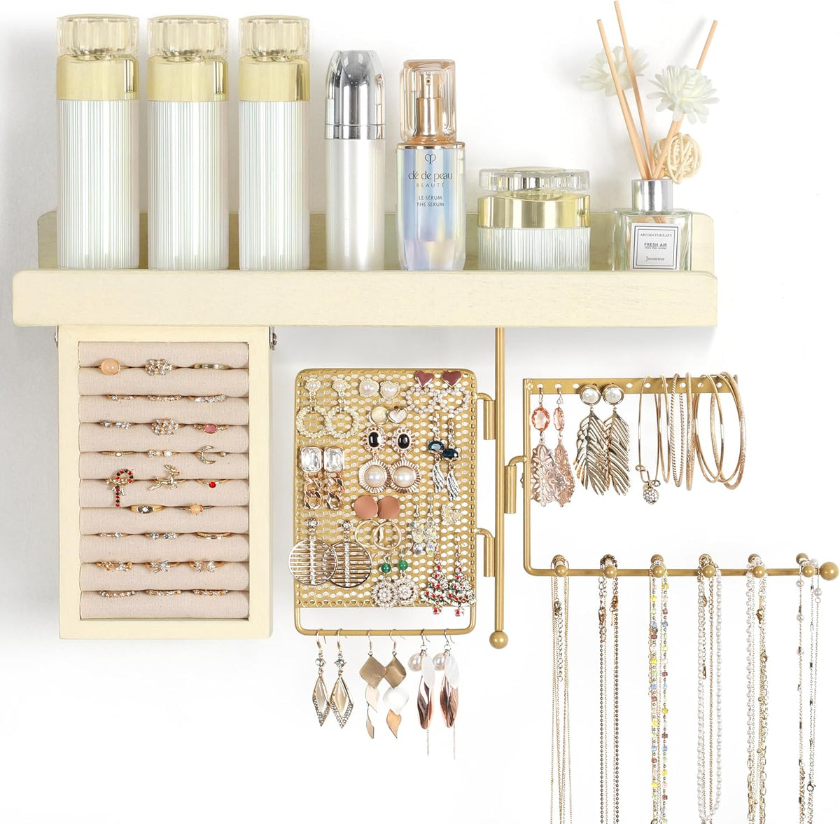 Hanging Jewelry Organizer Wall Mounted with Necklace Earring Ring Holder