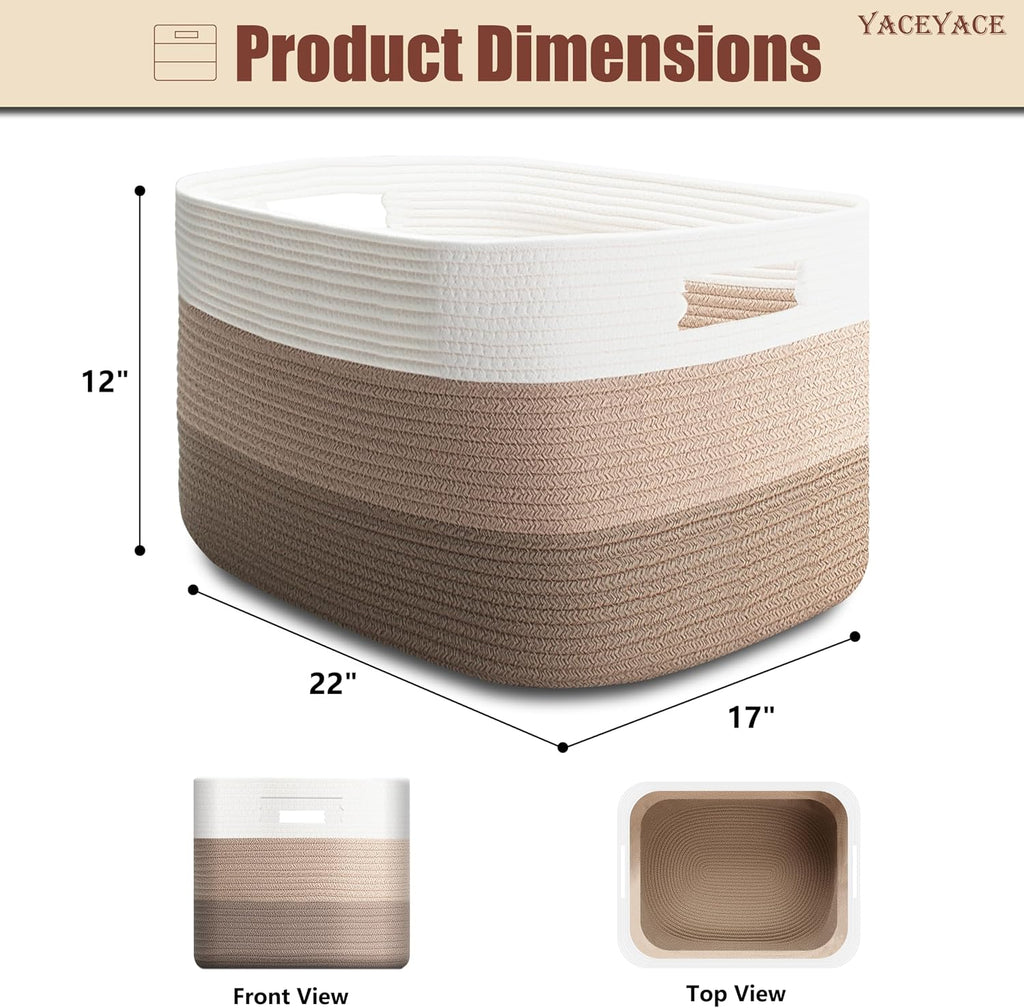 Storage Basket Large, Nursery Blanket Storage with Handle Living Room, Woven Storage Bin for Organizin Shelf, Decorative, 22"x17"x12"