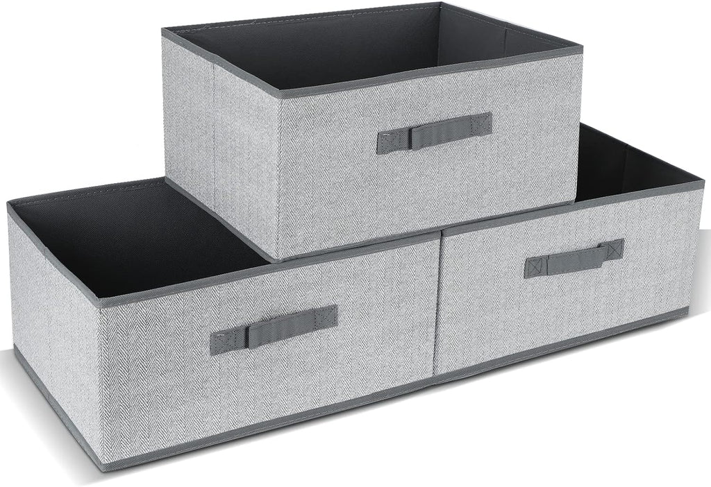 DAYARD Fabric Bins [3-Pack], Foldable Cube Baskets Storage Boxes for Shelves, Closet, Bookshelf, Nursery Organizer Containers, 16 x 11 x 8 inch Grey…