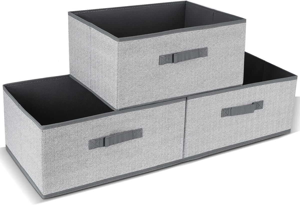 DAYARD Fabric Bins [3-Pack], Foldable Cube Baskets Storage Boxes for Shelves, Closet, Bookshelf, Nursery Organizer Containers, 16 x 11 x 8 inch Grey…
