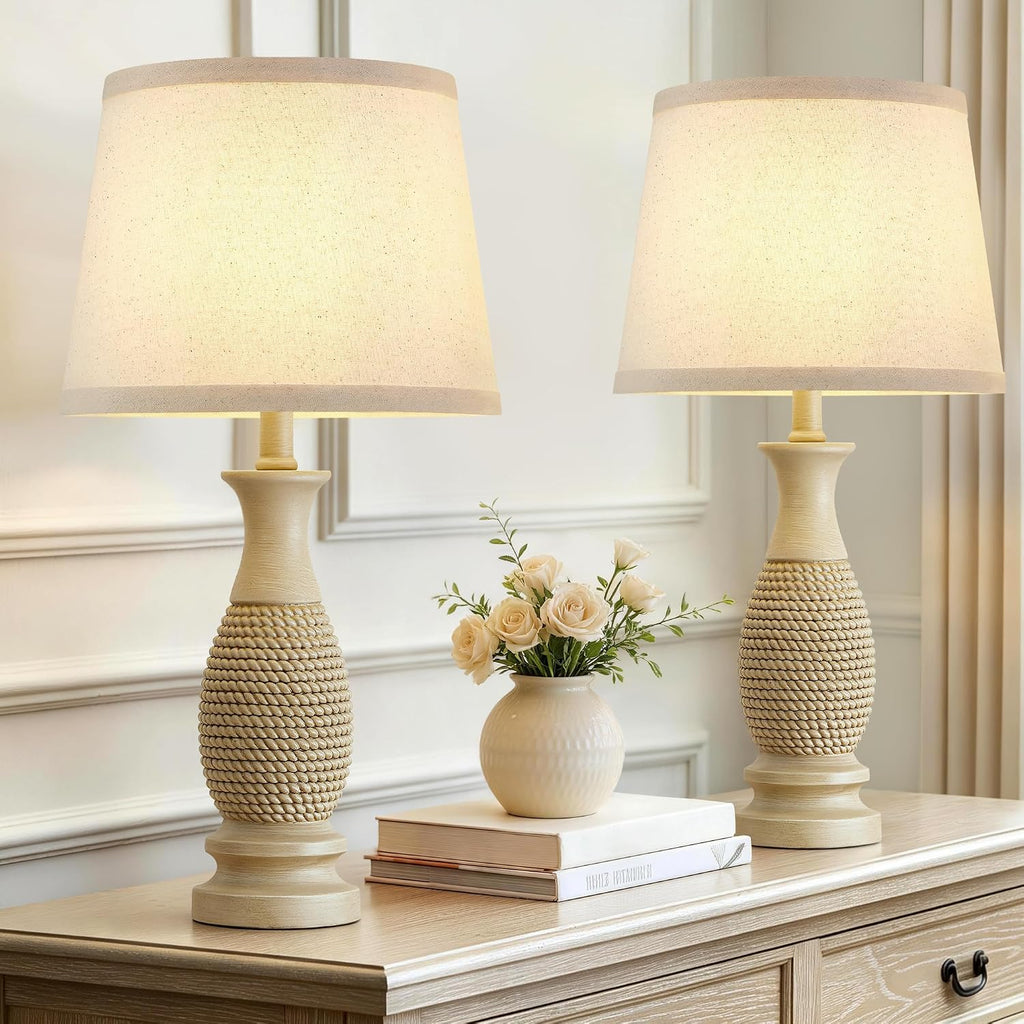 21.6" Nightstand Lamps Set of 2; Bedside Table Lamps for the Bedroom, Beige