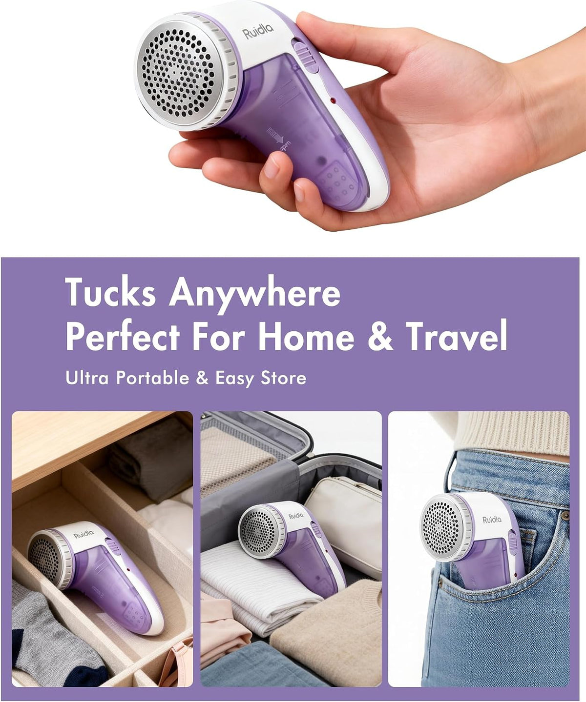 Ruidla Fabric Shaver Lint Shaver Defuzzer, Rechargeable Lint Remover