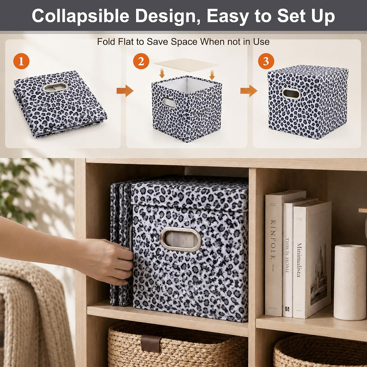 ANMINY Leopard Cheetah Print Storage Cubes Bins with Lids, 11Inch 8PCS