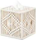 Mkono Tissue Box Cover Square, Boho Macrame Decor Open-Bottom Holder, Ivory