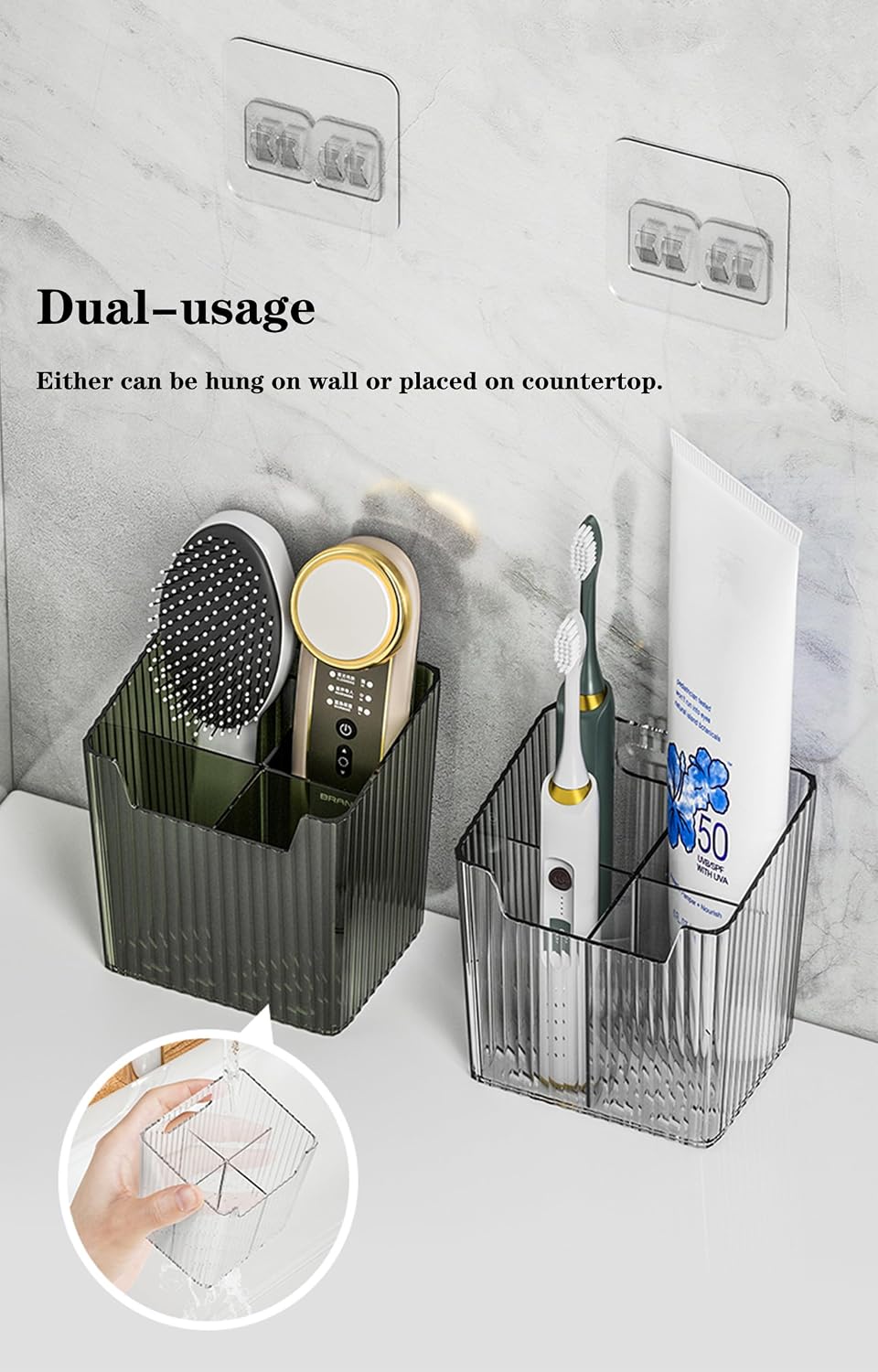 Lae Nuvole 2Pcs Storage Organizer Bins, Wall Shower Toothbrush Caddy, Clear