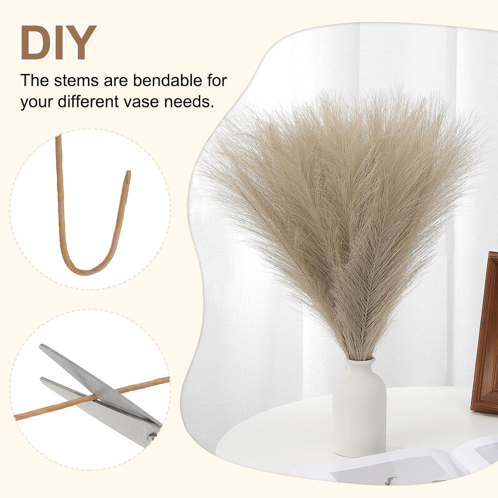 PATIKIL 21.7in Pampas Grass Decor, 30pcs Artificial Pampas Grass Bulk Fluffy Faux Pampas Grass Small Dried, Brown