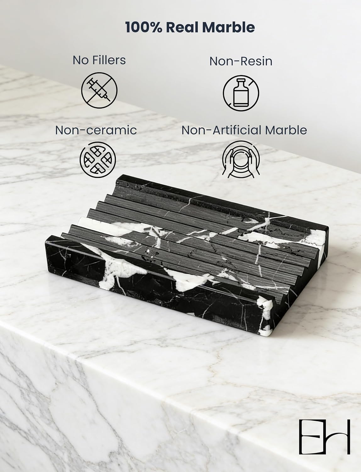 Marble Soap Dish and Tray, Soap Bar Holder for Shower Rectangular