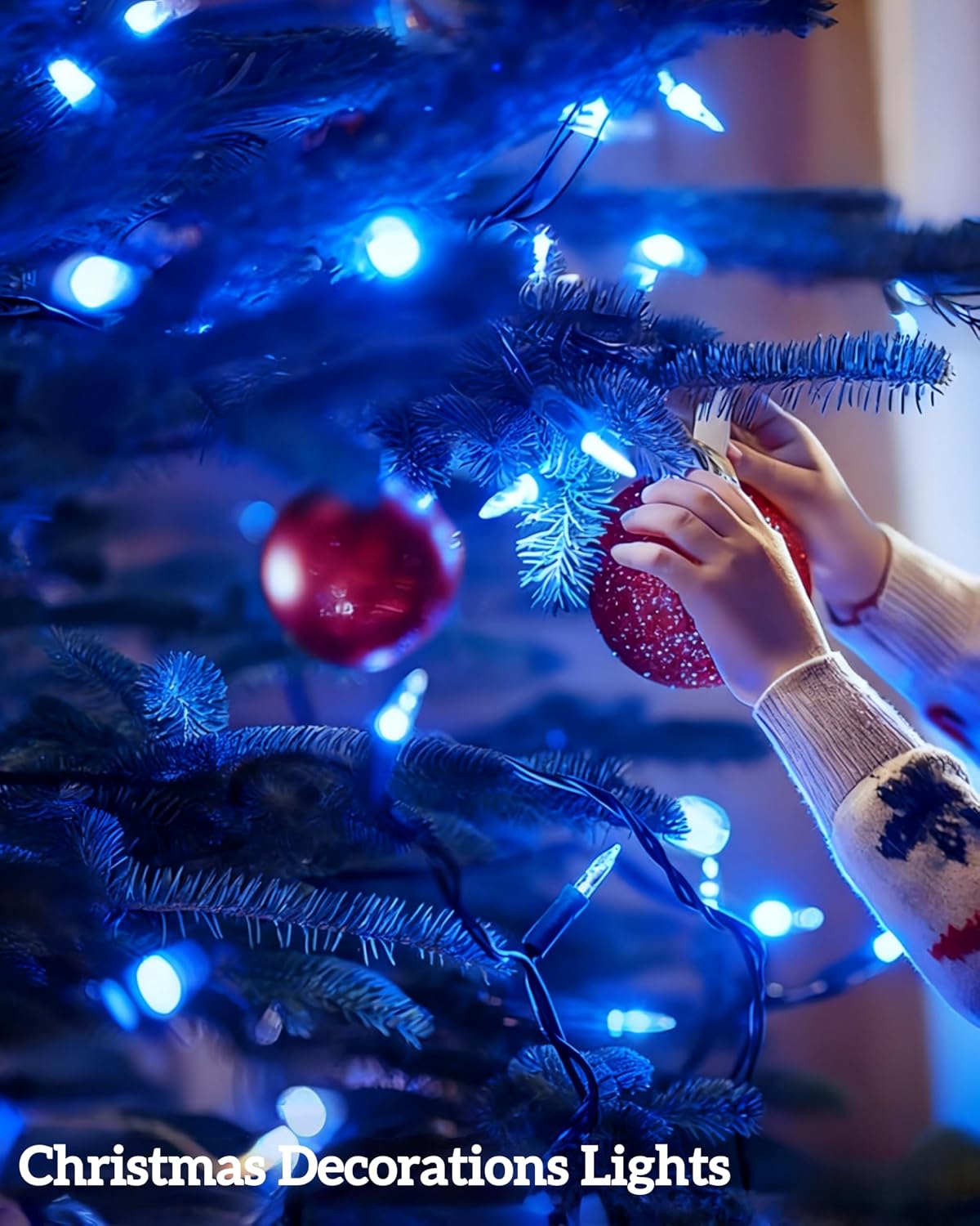 Christmas Lights 100 Count Incandescent UL Certified Connectable 21feet Blue Christmas String Lights for Tree Indoor Outdoor Xmas Wedding Christmas Decorations Valentines Day Decor Green Wire