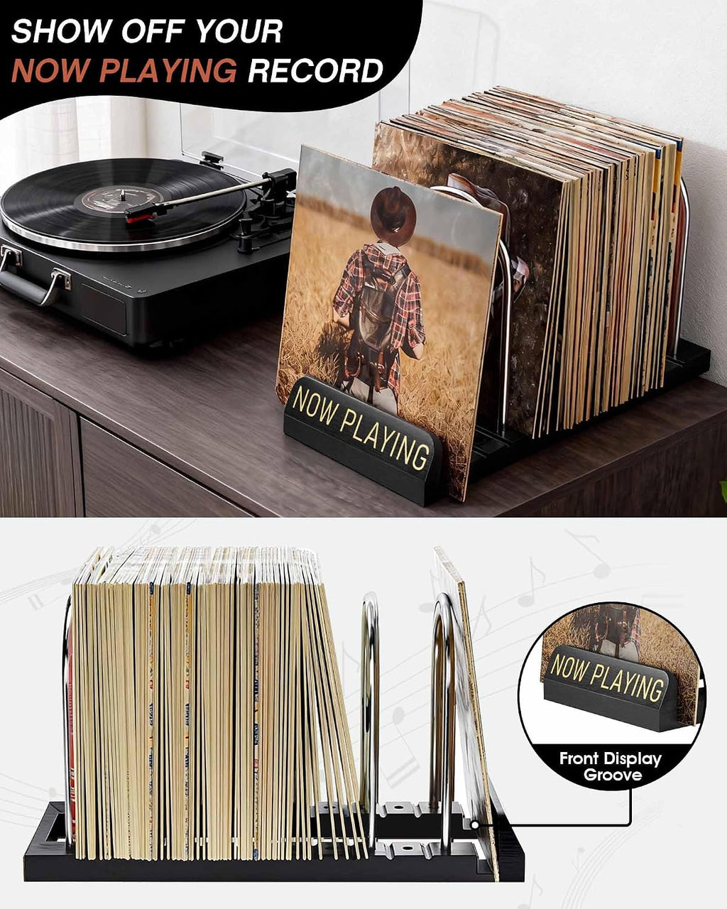 BS-VOG Now Playing Vinyl Record Holder Storage Fits 50 LPs, Gift Package