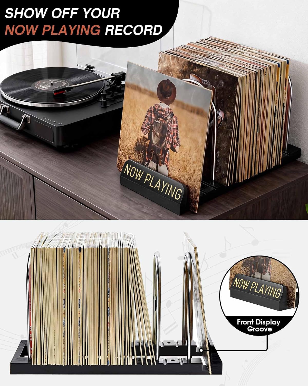BS-VOG Now Playing Vinyl Record Holder Storage Fits 50 LPs, Gift Package