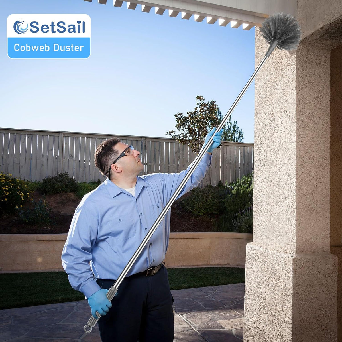 SetSail Cobweb Duster with Extension Pole, for Cobweb Cleaning, Gray