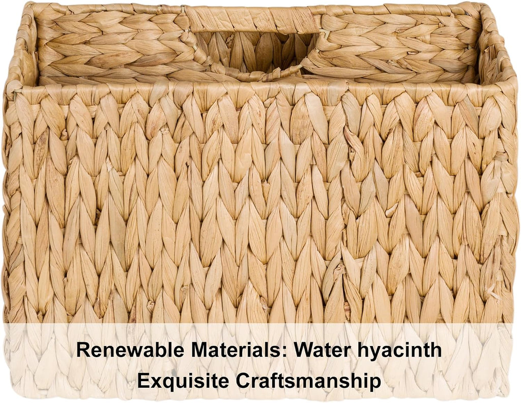 StorageWorks Hand-Woven Divided Magazine Basket, Rattan Magazine Holder, Natural Wicker Magazine Rack for Bathroom, Office, Water Hyacinth, 1 Pack