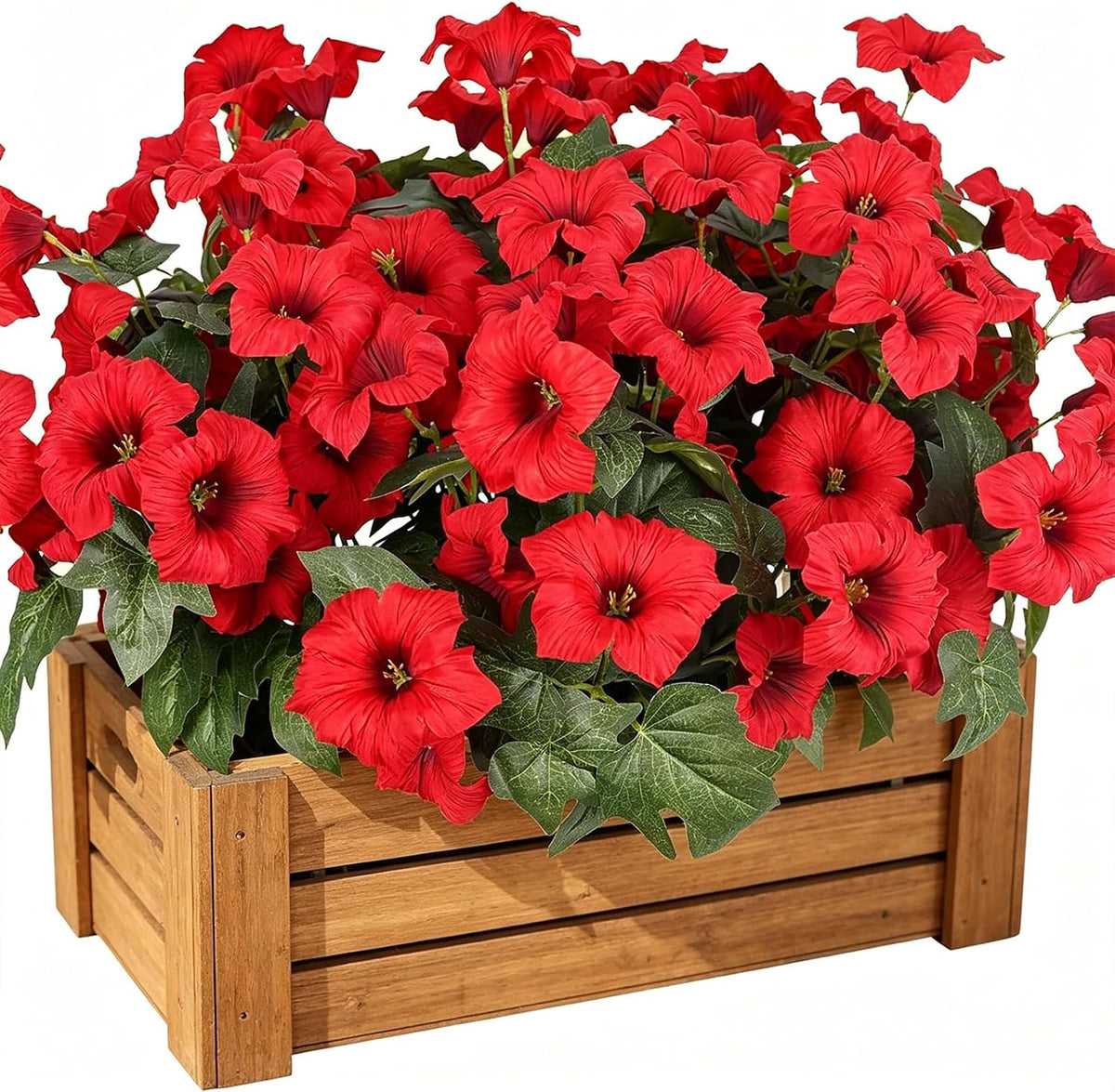 Artificial Flowers for Outdoors, Faux Petunias Spring Summer Decoration, Fake Flowers Plants UV Resistant Look Real Silk Flowers for Outside Planter Front Door Porch Patio Yard (Red)