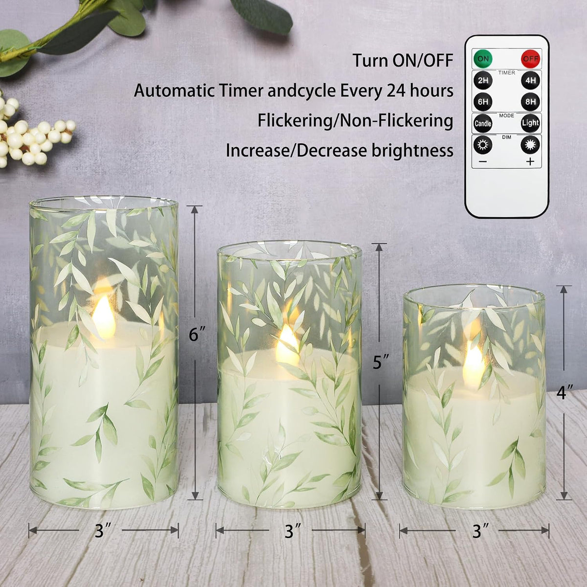 Crystal Club Glass Flameless Candles with Remote Timer