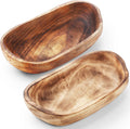 Unittype 2 Pcs Wooden Dough Bowls for Decor Oblong, 13 x 9 x 3.2 Inch