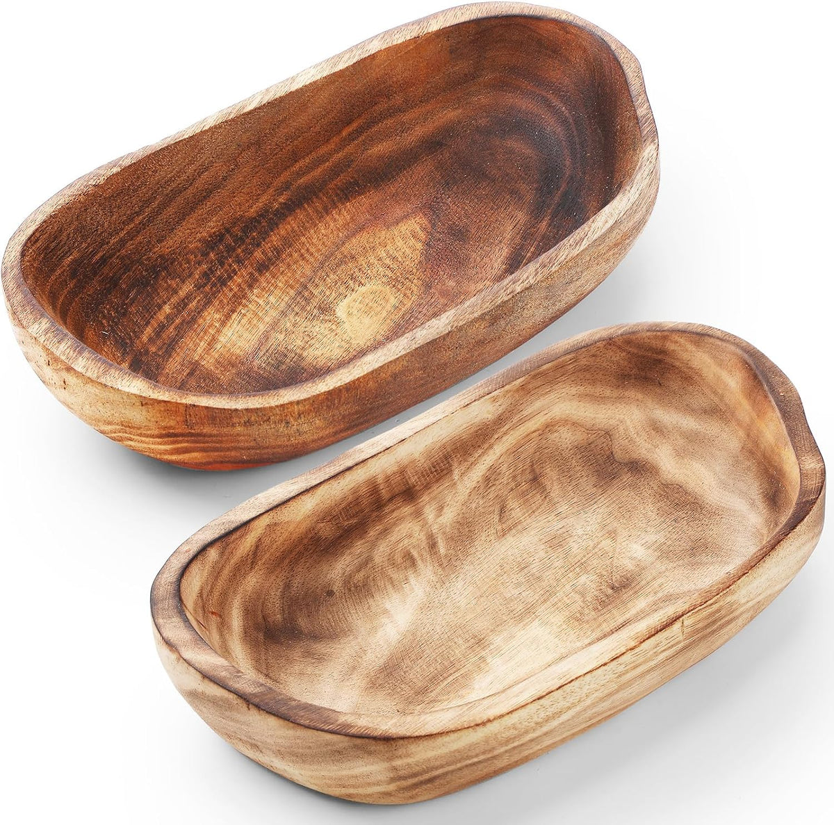 Unittype 2 Pcs Wooden Dough Bowls for Decor Oblong, 13 x 9 x 3.2 Inch