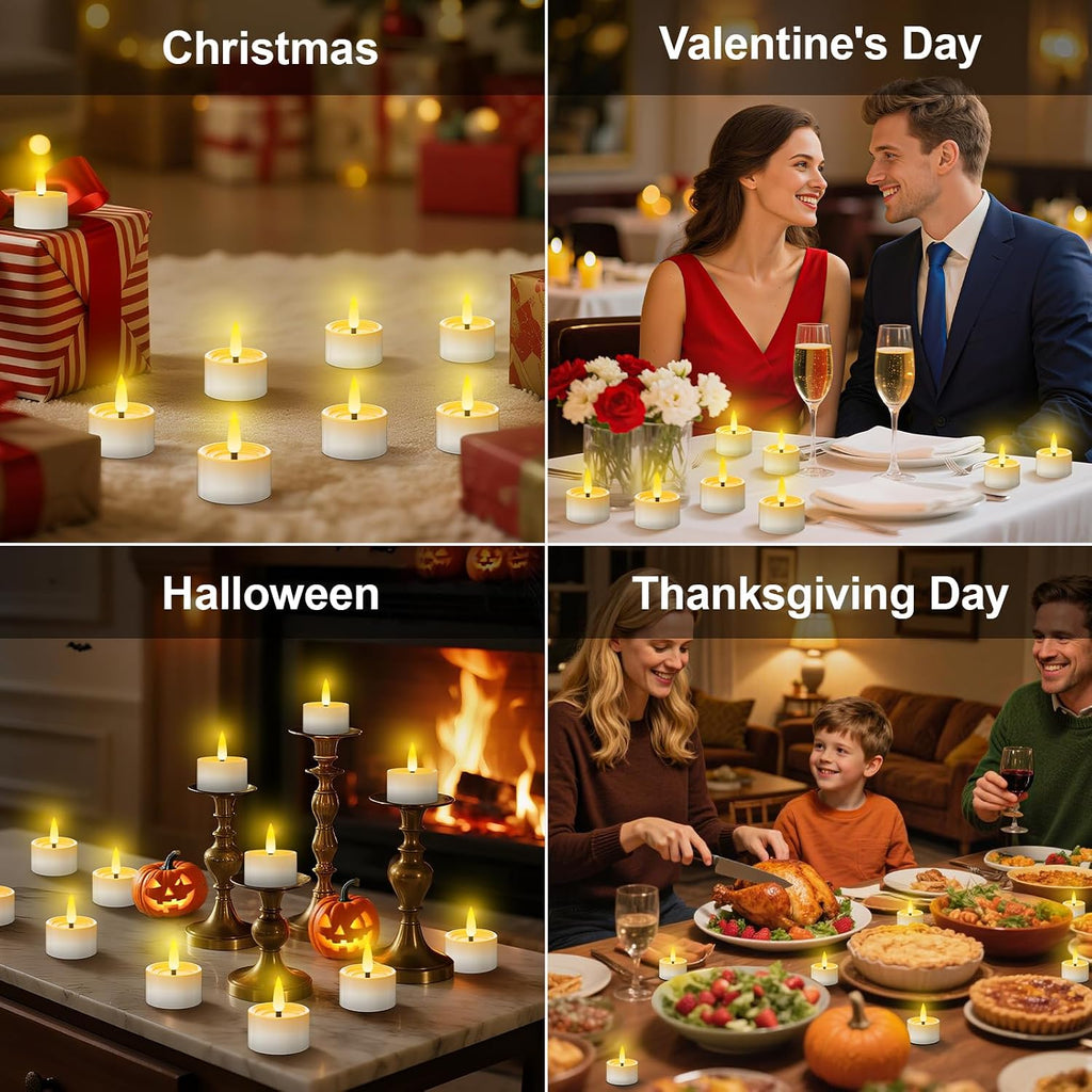 Rechargeable Tea Lights 12 Pack with Remote & Timer, Magnetic Charging Base