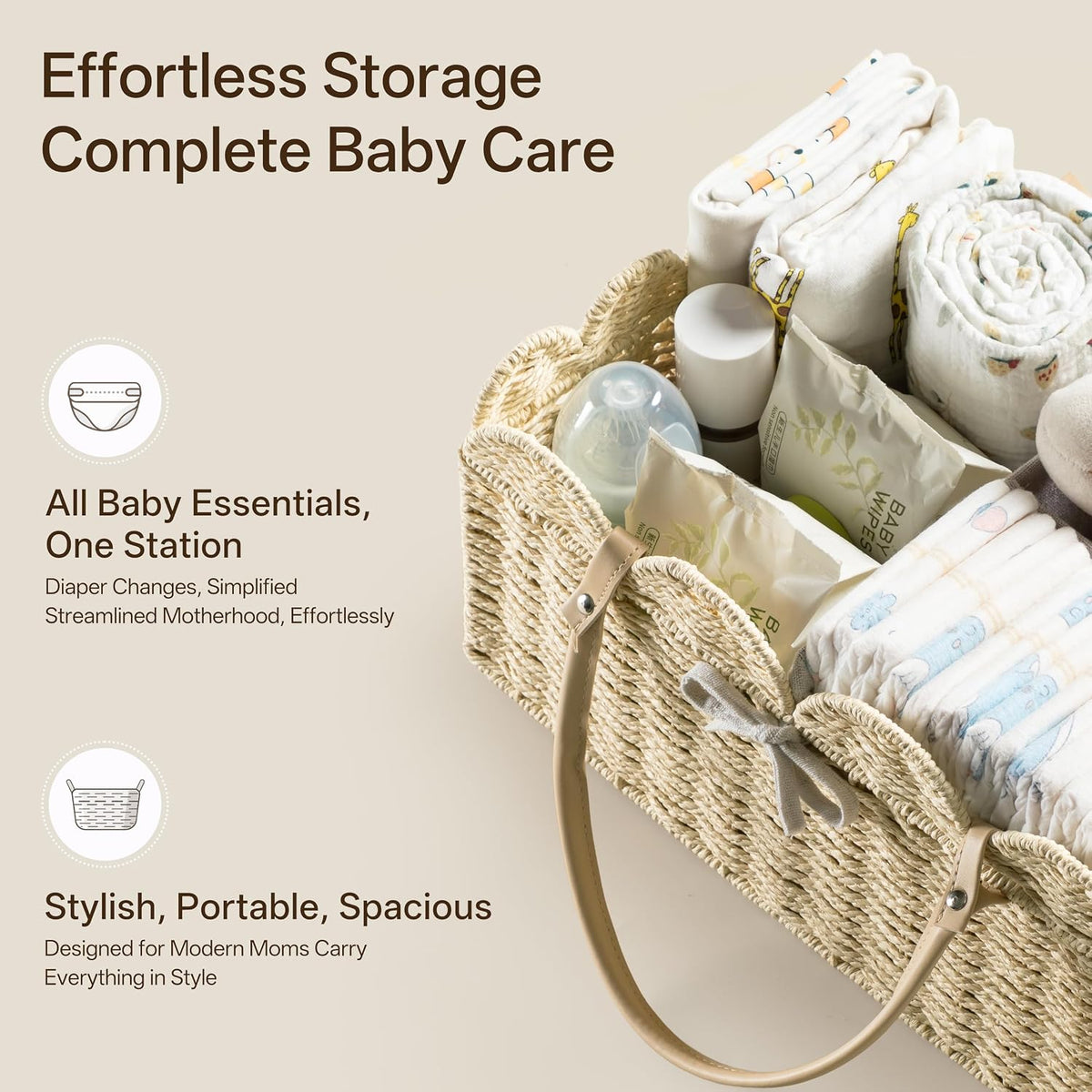 HBlife Large Baby Diaper Caddy, Paper Rope Storage Baskets Nursery Bin with Removable Divider, Portable Car Organizer for Diapers, Baby Shower Gifts, Newborn Essentials Must Haves