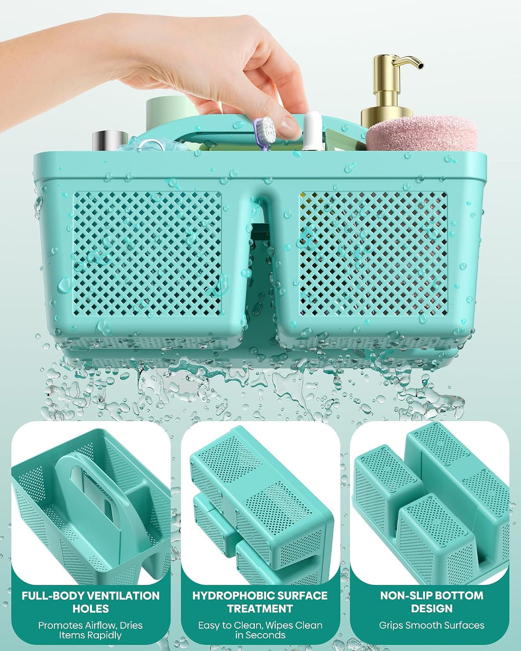 Portable Shower Caddy with Handle - 4 PCS, BPA-free, Teal