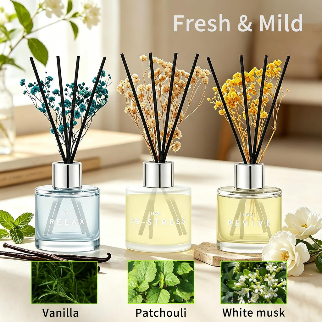 Set of 3 Scent Diffuser with Dry Flowers Vanilla Patchouli White Musk