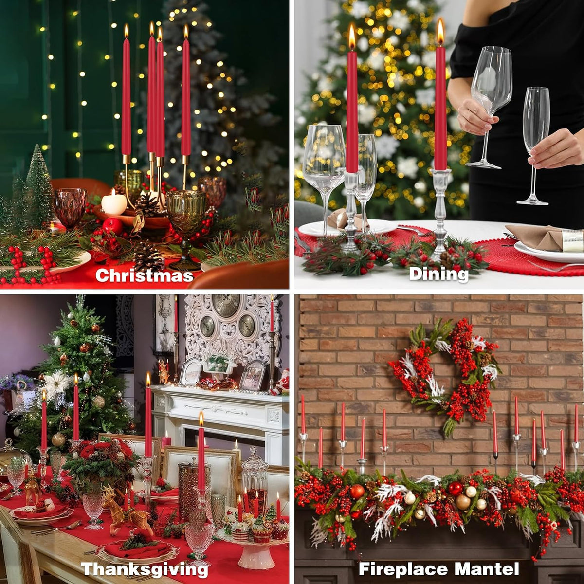 Red Taper Candles 24 Pack, 10 Inch Unscented Holiday Dinner Candles for Valentine's Day Table Decor, Wedding Centerpieces, Long-Lasting 7-8 Hour Burn Time, Premium Wax
