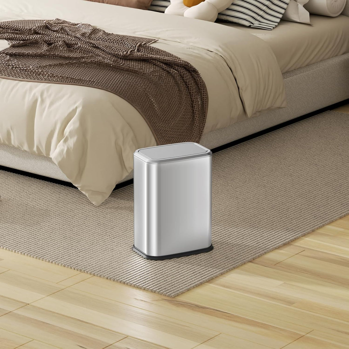 Bathroom Trash Can with Lid 8L/2.1 Gallon Silver Trash Can Small Garbage Can with Swing Top Lid Slim Stainless Steel Garbage Can with 100 Counts Trash Bags for Bathroom Bedroom Kitchen Office Toilet