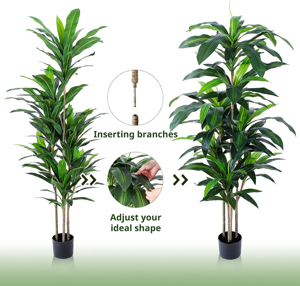Yepdin 5 FT Dracaena Tree Artificial, Fake Tree with Plastic Pot, Faux Tropical Yucca Floor Plant Lifelike Foliage and Branches, Artificial Plants Indoor for Home Office Living Room Decor Indoor