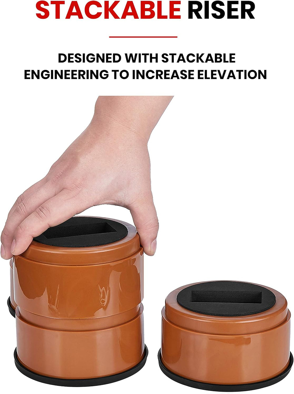 iPrimio Bed Risers 2" Lift, Heavy Duty, Round Caster Cup, Brown, 8 Pack