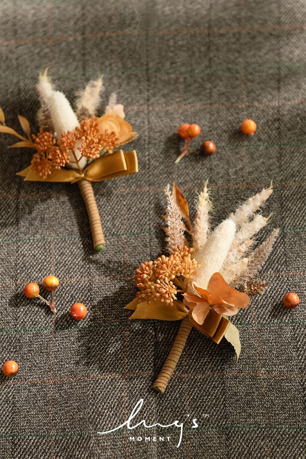 Ling's moment Boutonniere for Men, 2pcs, Rust Boho Terracotta