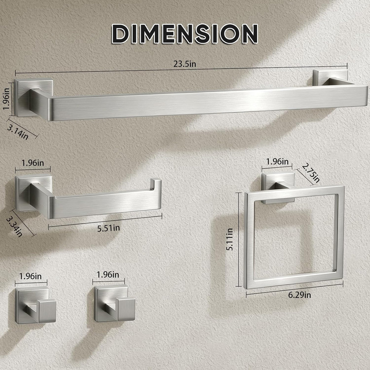 VELIMAX Brushed Nickel Towel Bar, SUS304 Stainless Steel Bathroom Hardware Set, Towel Racks for Bathroom Wall Mounted, 24-Inches