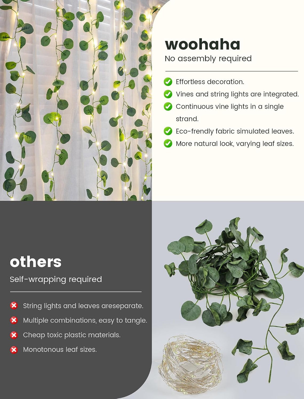 woohaha Eucalyptus Vine Lights Battery Operated