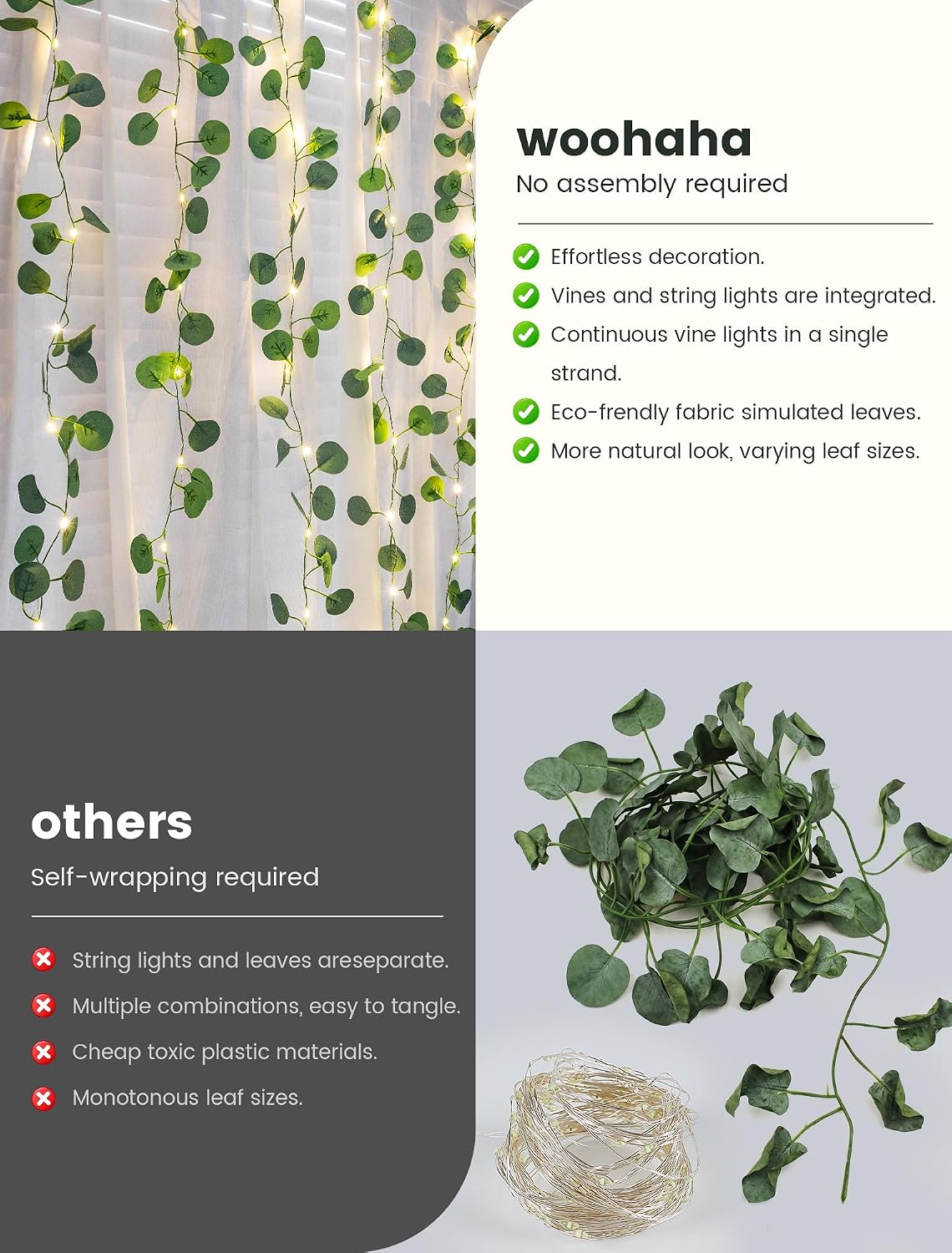 woohaha Eucalyptus Vine Lights Battery Operated