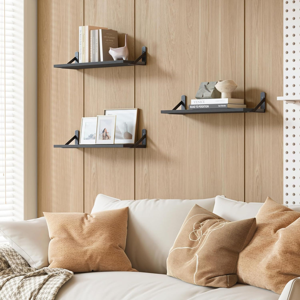 YGEOMER 16.5 Inch Floating Shelves for Wall Home Decor, Black, Set of 6