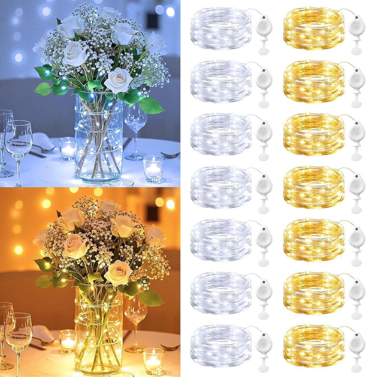 Brightown 14 Pack Warm White and White LED Fairy Lights Battery Operated