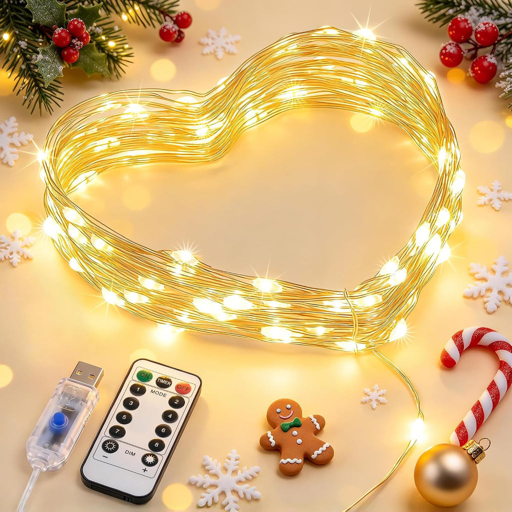 JMEXSUSS USB Fairy Lights for Bedroom,33ft 100 LED Christmas Lights Plug in
