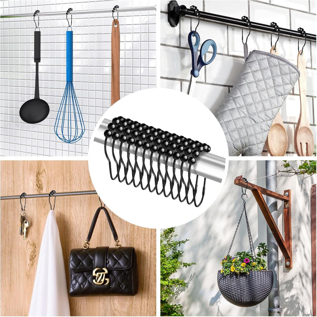 12 PCS Shower Curtain Hooks, Practical Black Shower Curtain Hooks